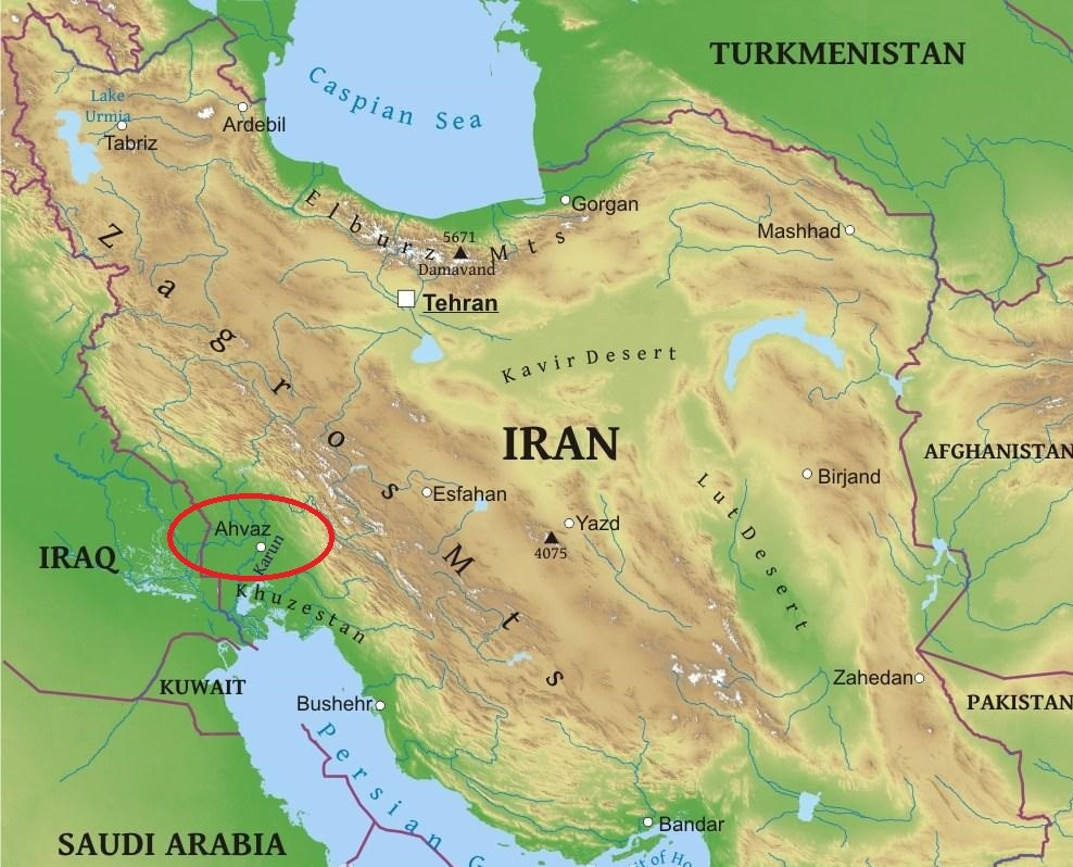 İran fiziki haritası.